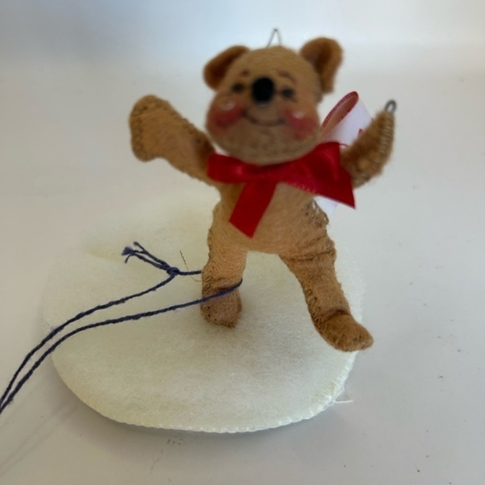 Annalee Cute Brown Teddy Bear Ornament with Red Bow